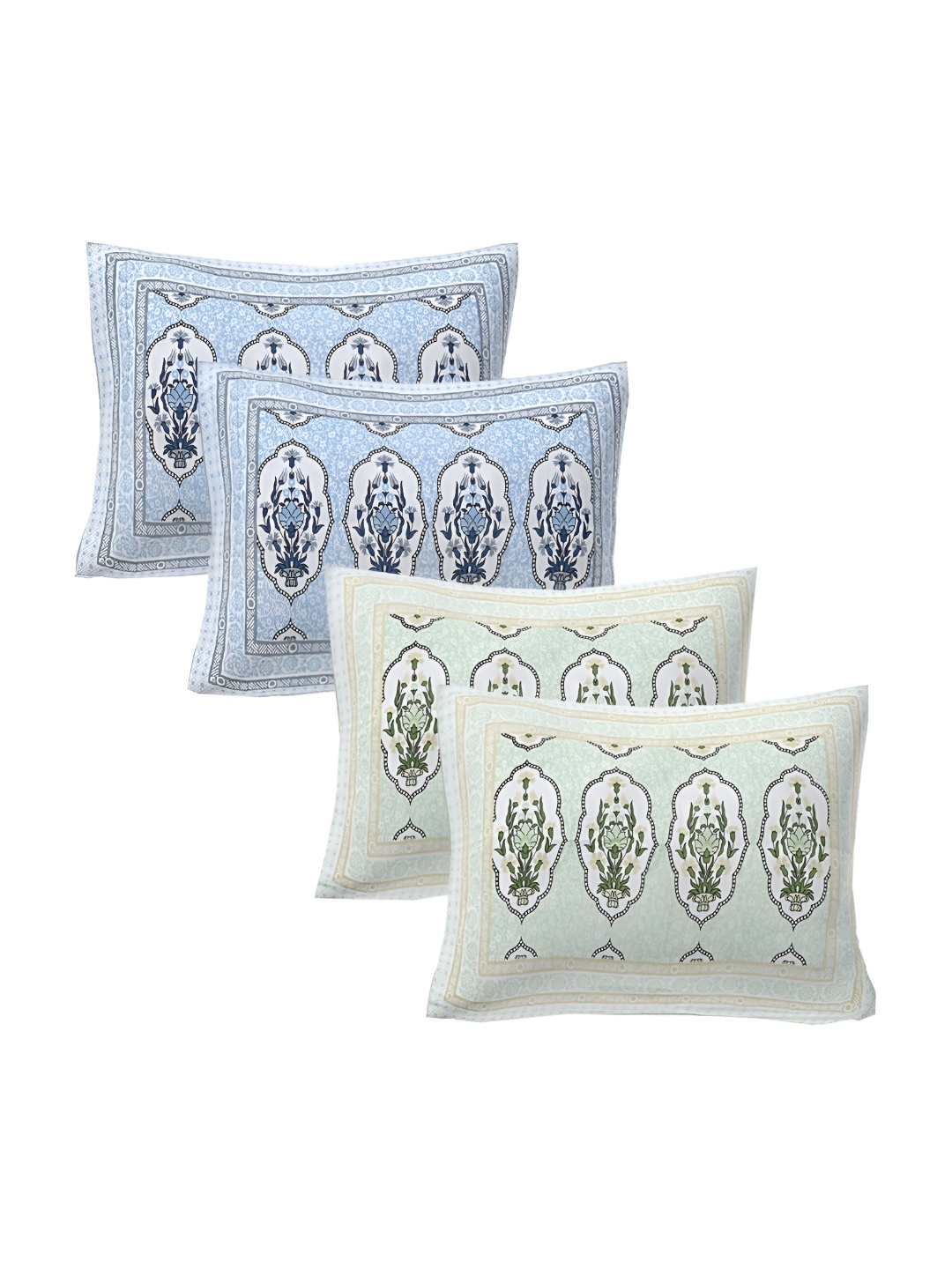 

VANI E Blue & Green 4 Pieces Self Design Pure Cotton Rectangle Pillow Covers