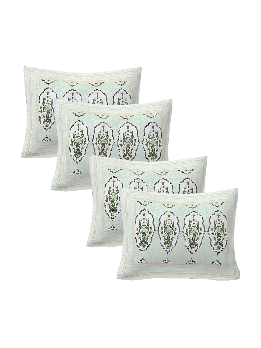 

VANI E White & Green 4 Pieces Self Design Pure Cotton Rectangle Pillow Covers