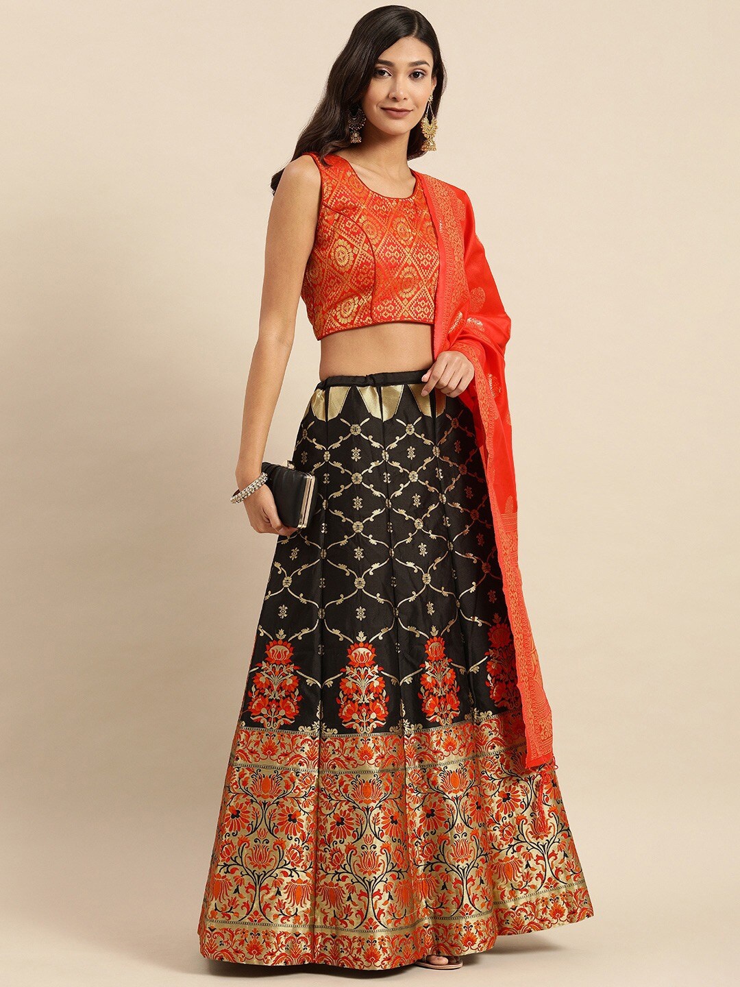 

KALINI Woven Design Semi-Stitched Lehenga & Blouse With Dupatta, Red