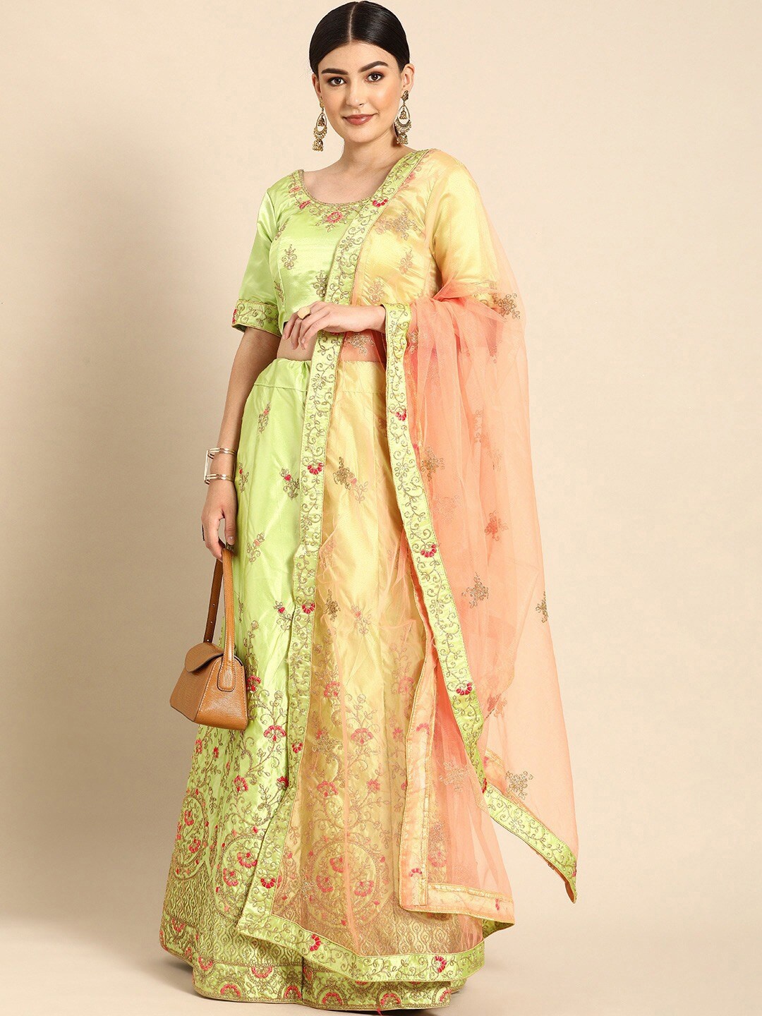

KALINI Embroidered Semi-Stitched Lehenga & Blouse With Dupatta, Green