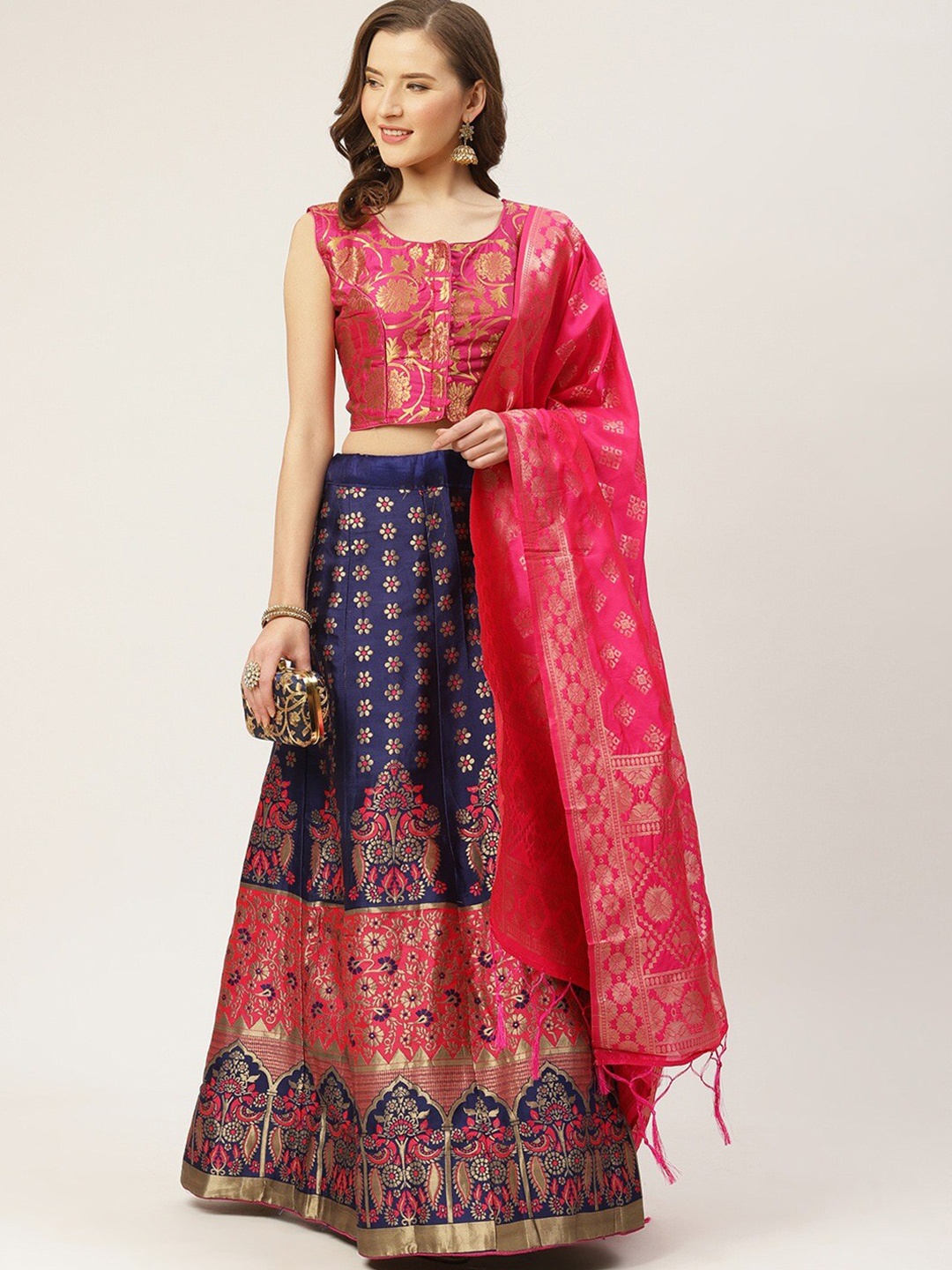 

KALINI Woven Design Semi-Stitched Lehenga & Blouse With Dupatta, Pink