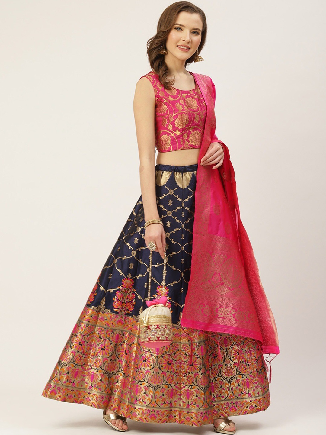 

KALINI Woven Design Semi-Stitched Lehenga & Blouse With Dupatta, Pink