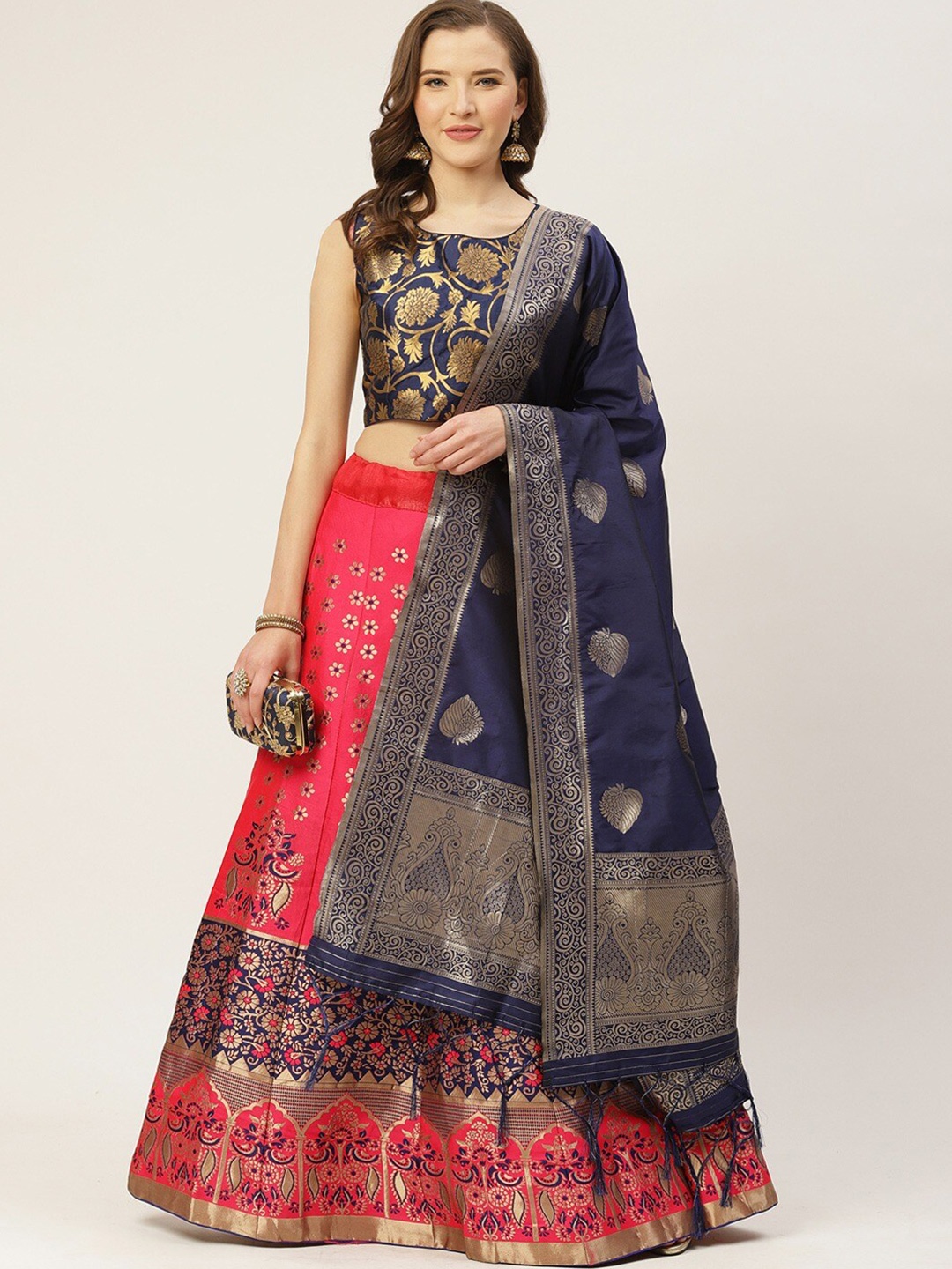 

KALINI Woven Design Semi-Stitched Lehenga & Blouse With Dupatta, Pink