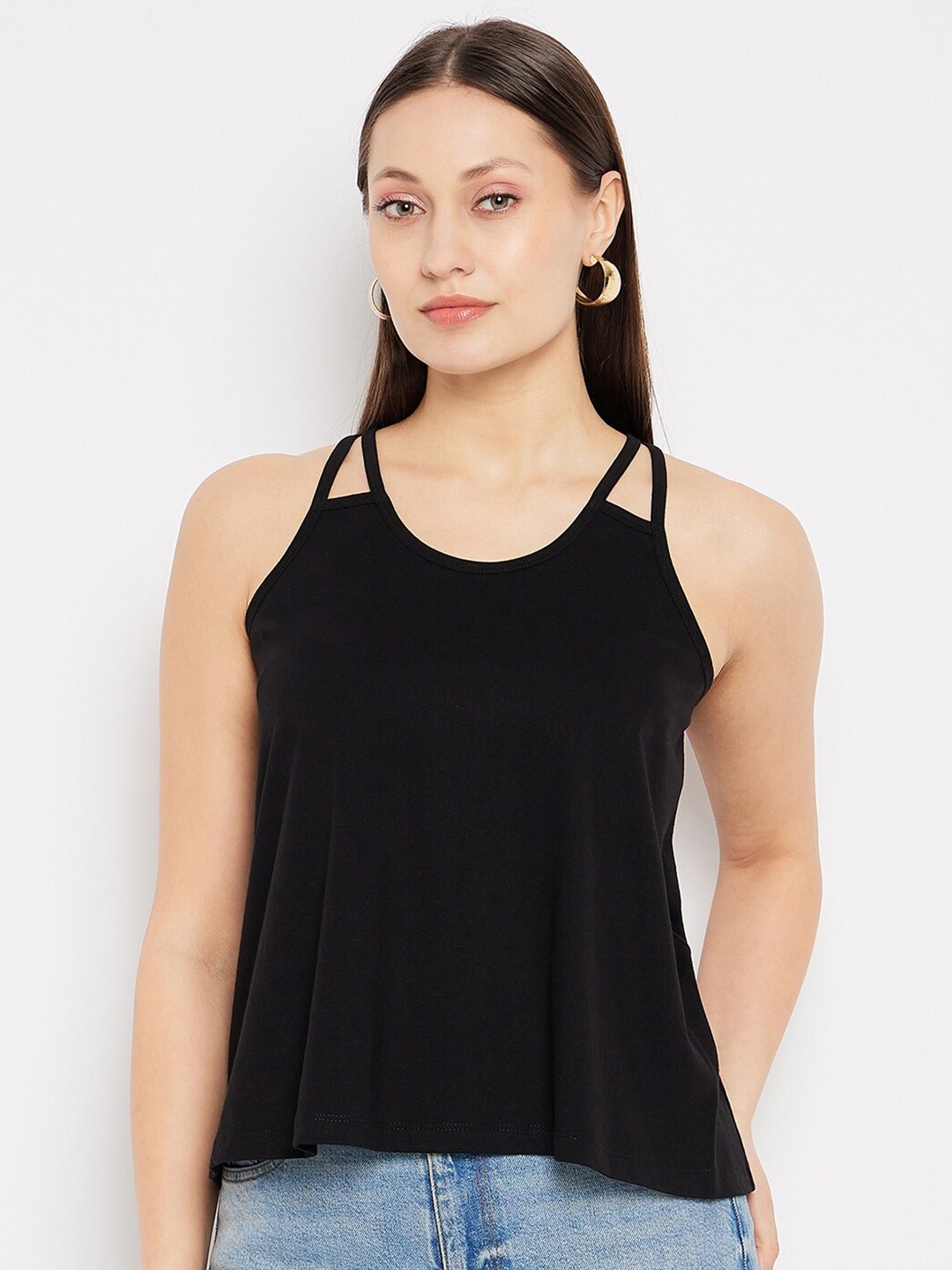 

Hypernation Scoop Neck Cotton Tank Top, Black