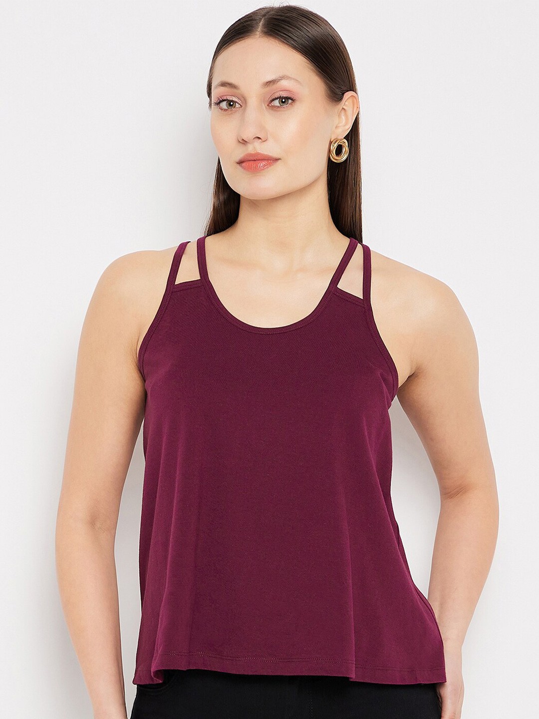 

Hypernation Shoulder Straps Sleeveless Cotton Tank Top, Burgundy