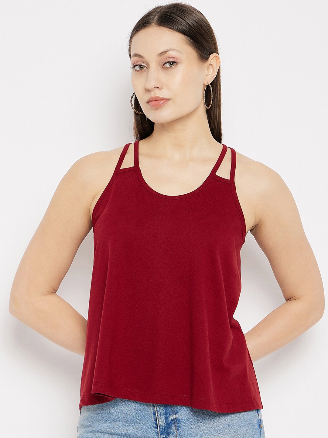 

Hypernation Shoulder Straps Sleeveless Cotton Tank Top, Maroon