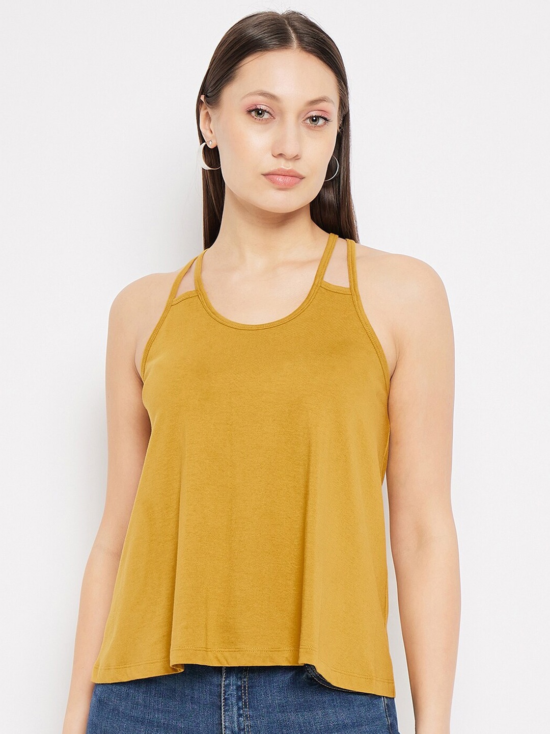 

Hypernation Shoulder Straps Sleeveless Cotton Tank Top, Mustard