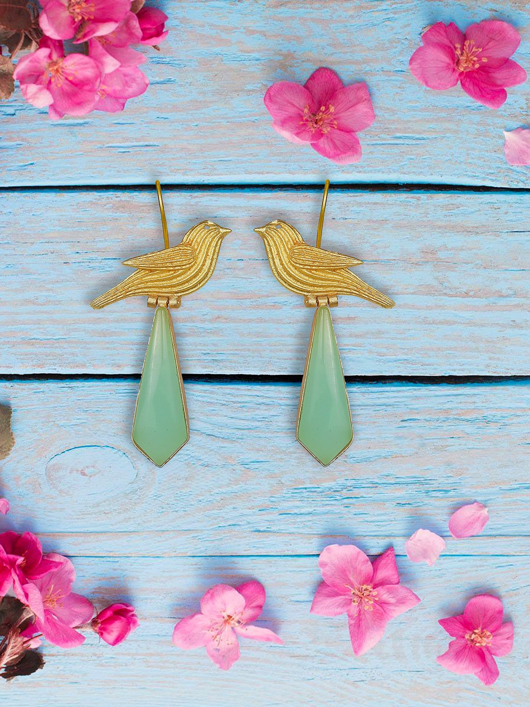 

AITIHYA Gold-Plated Stone-Studded Brass Contemporary Drop Earrings