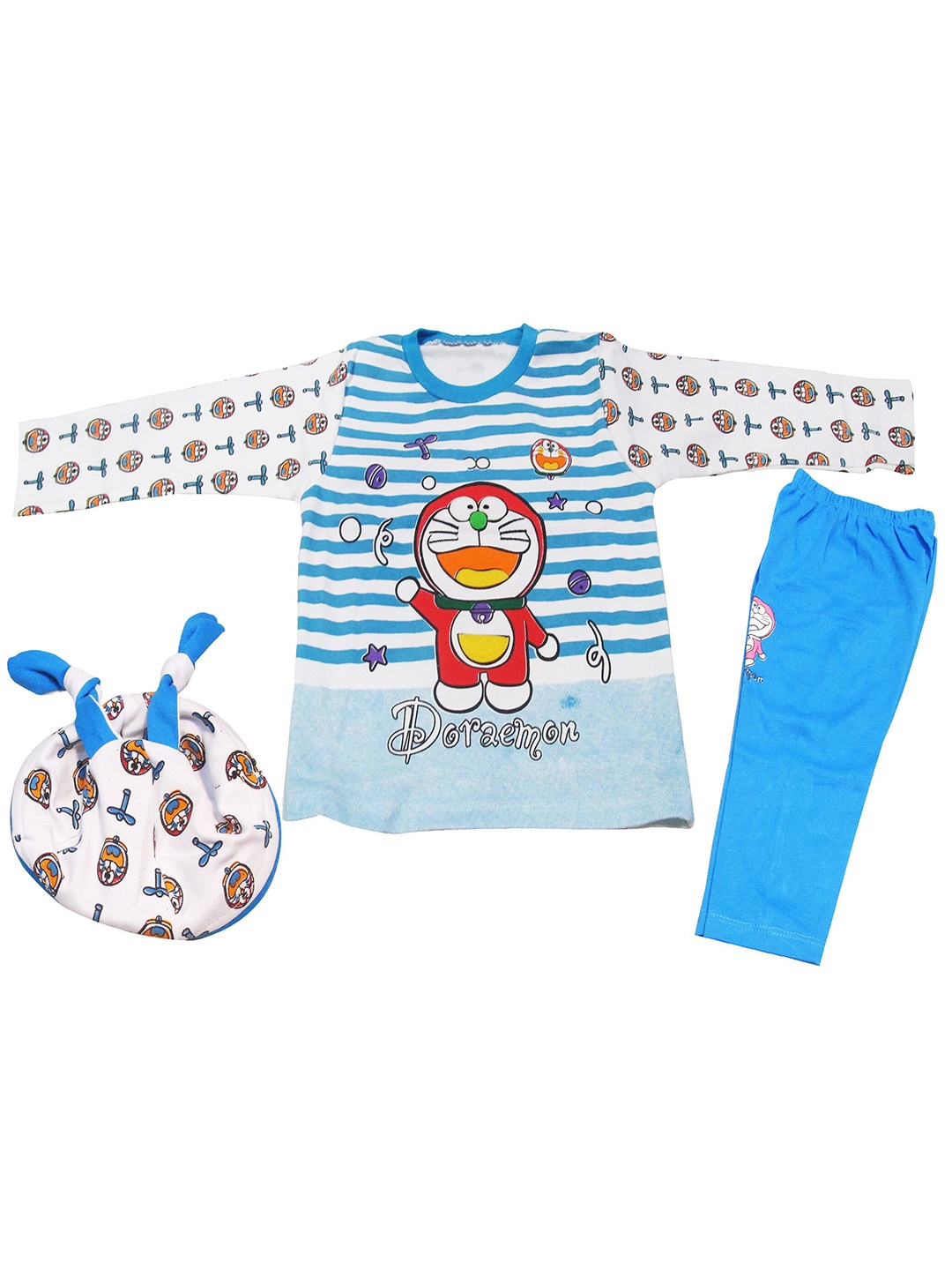 

BAESD Infant Boys Doraemon Printed Pure Cotton T-shirt With Trouser & Cap, White