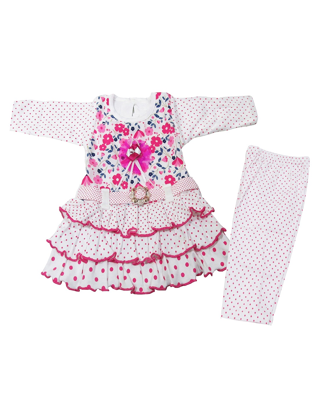 

BAESD Infant Girls Floral Printed Pure Cotton Layered Tunic With Trouser, Red