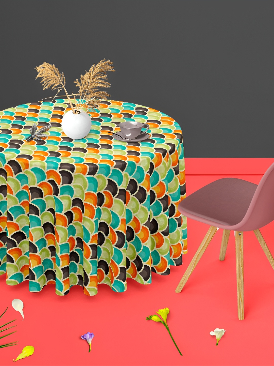 

ArtzFolio Multicoloured Anti-Slip Round 8-Seater Table Cover, Multi
