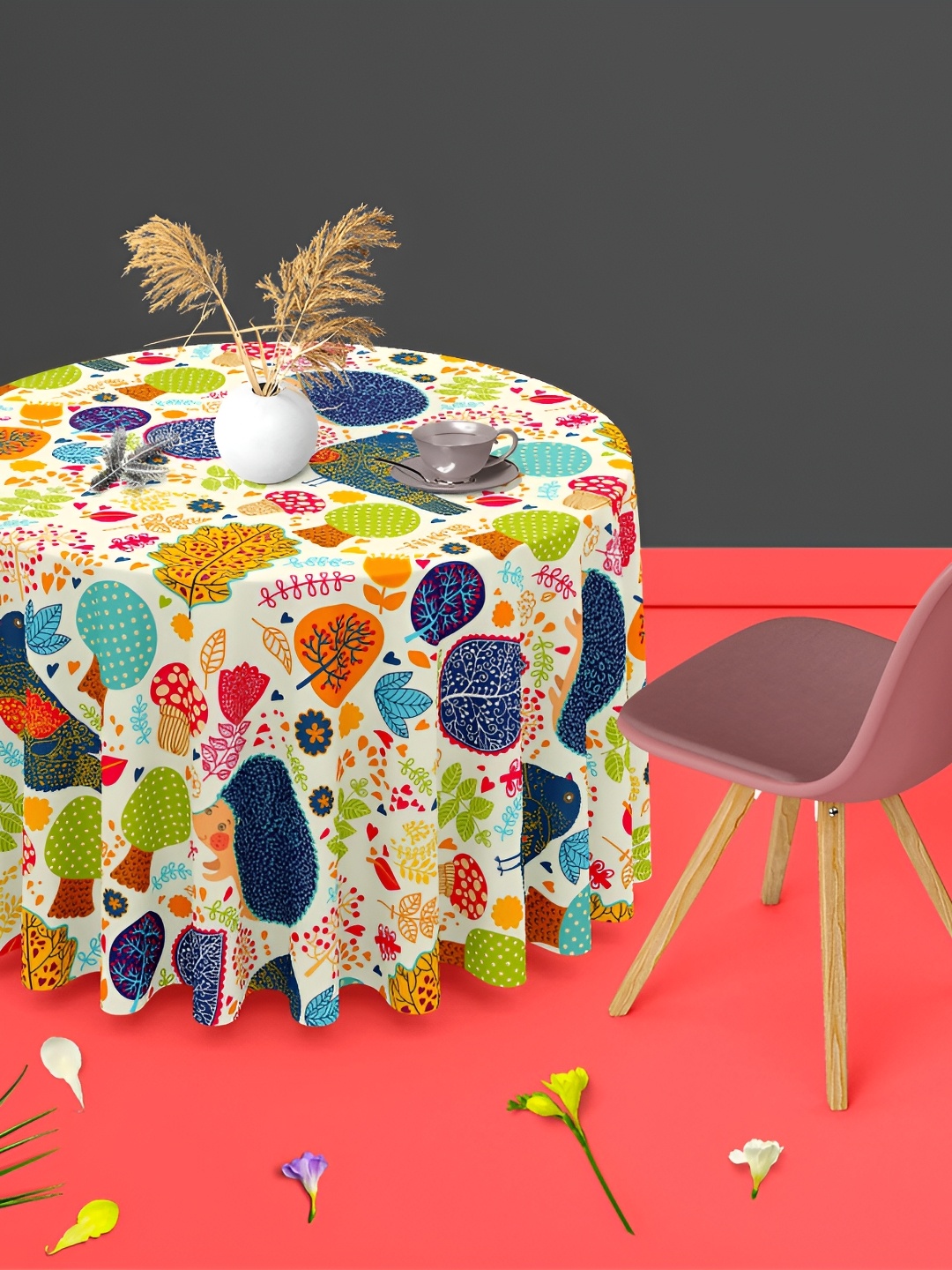 

ArtzFolio Multicoloured Anti-Slip Round 4-Seater Table Cover, Multi