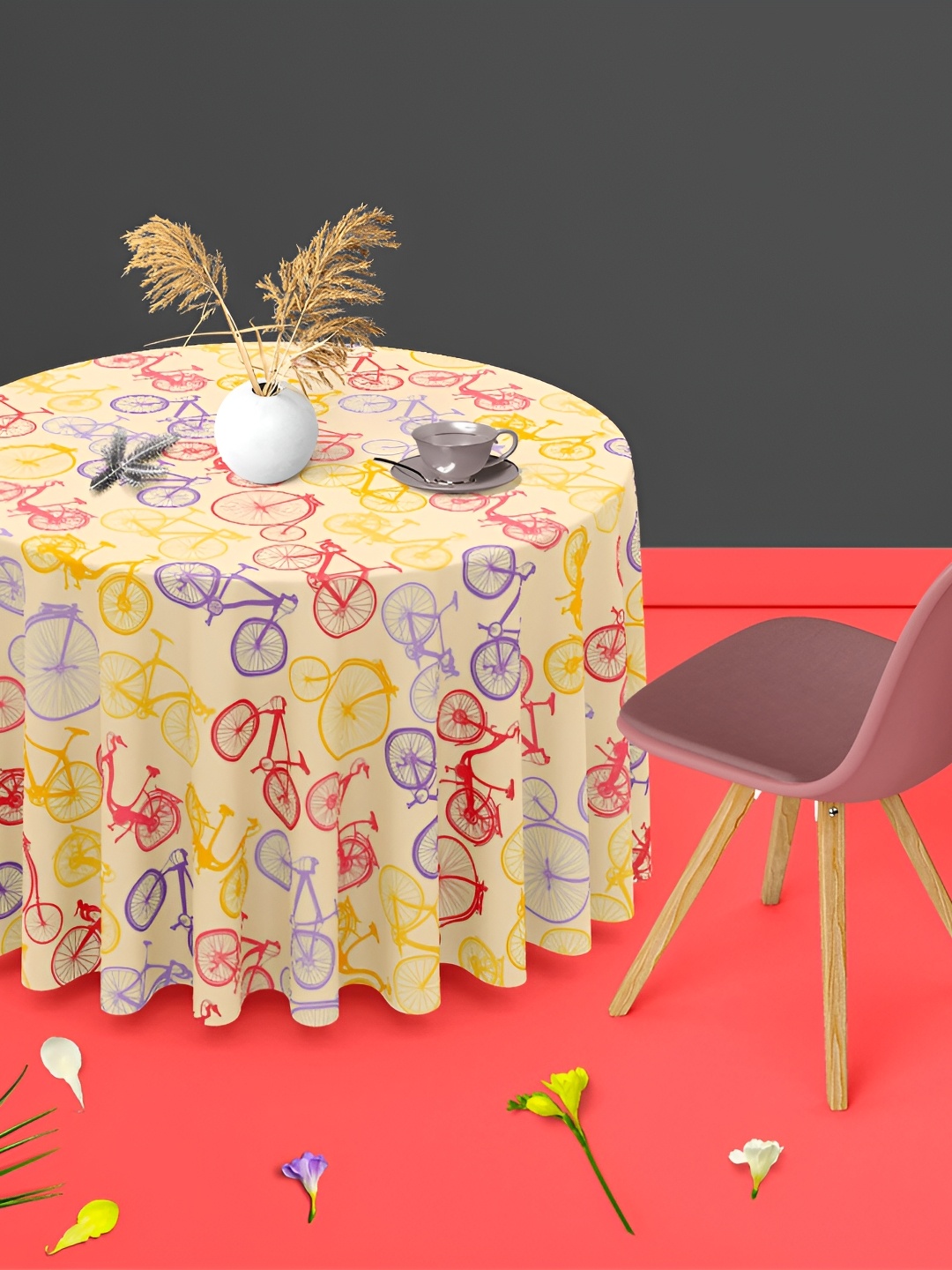 

ArtzFolio Multicoloured Anti-Slip Round 4-Seater Table Cover, Multi