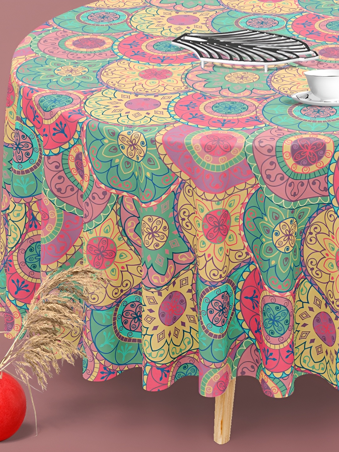 

ArtzFolio Multicoloured Anti-Slip Round 8-Seater Table Cover, Multi