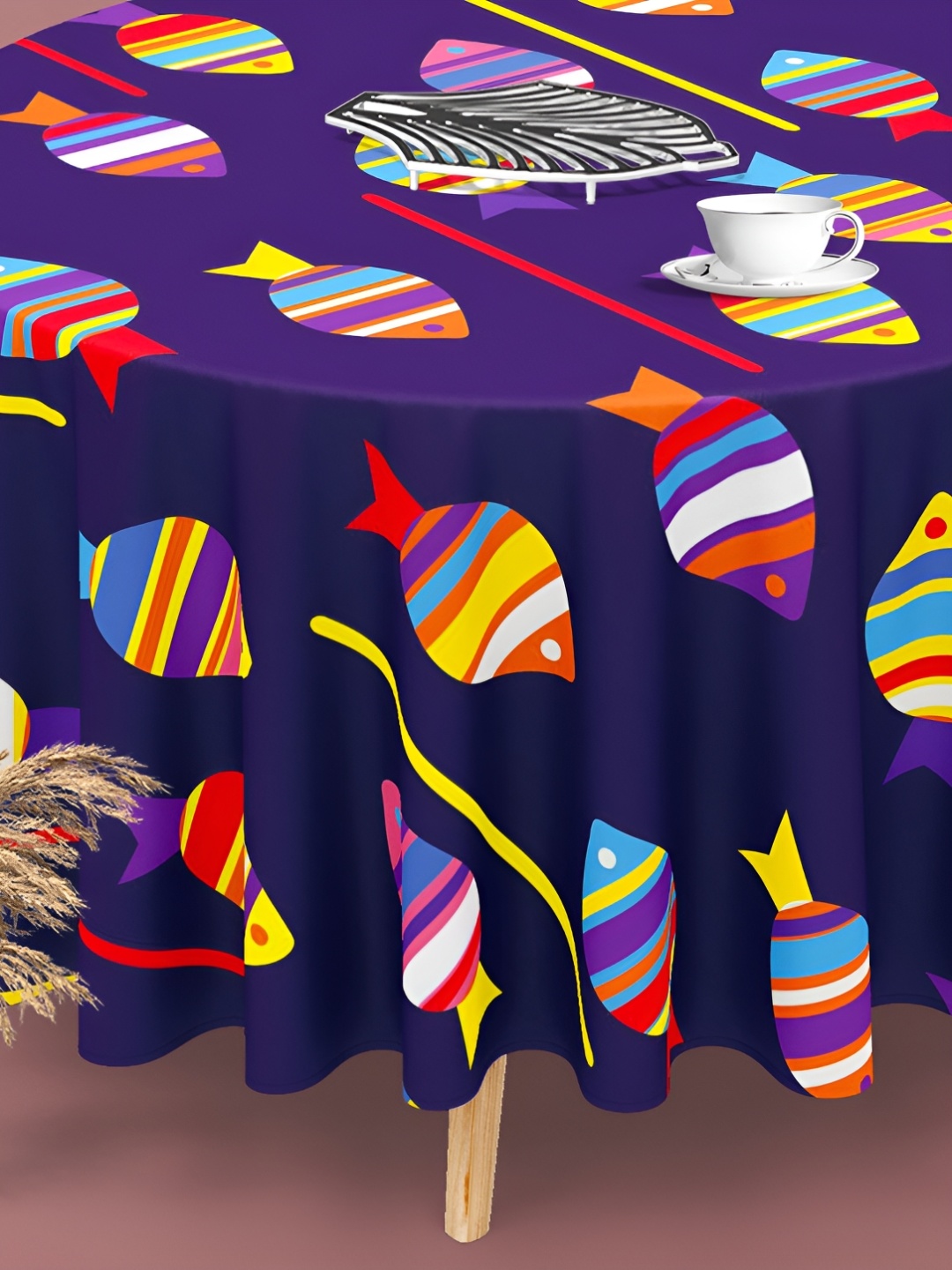 

ArtzFolio Multicoloured Anti-Slip Round 4-Seater Table Cover, Multi