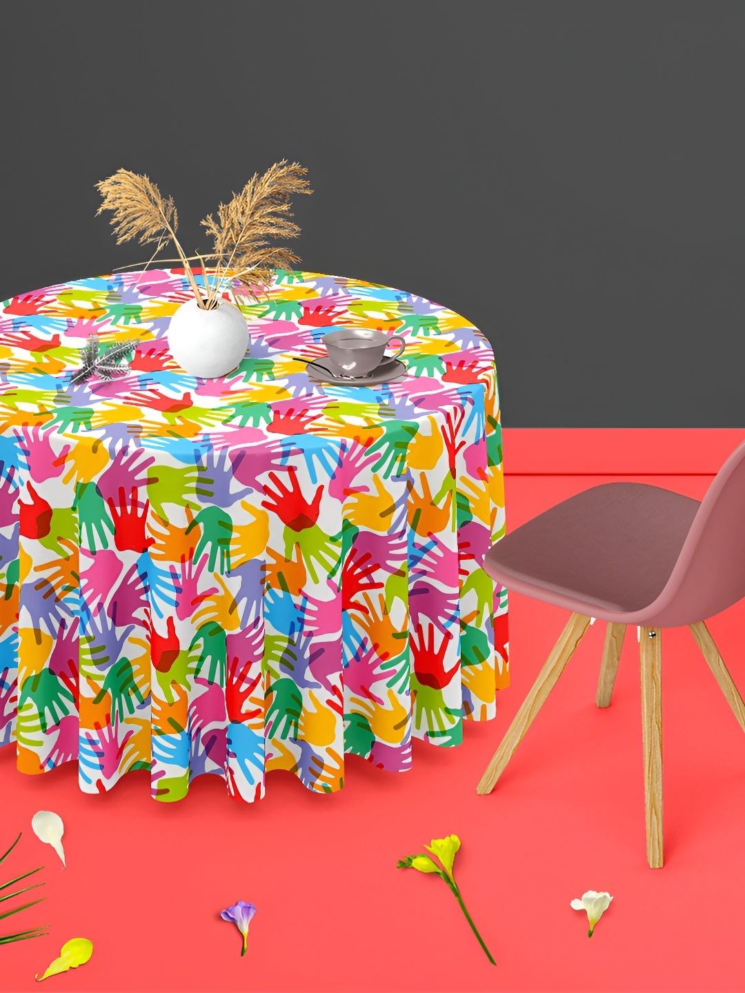 

ArtzFolio Multicoloured Anti-Slip Round 4-Seater Table Cover, Multi
