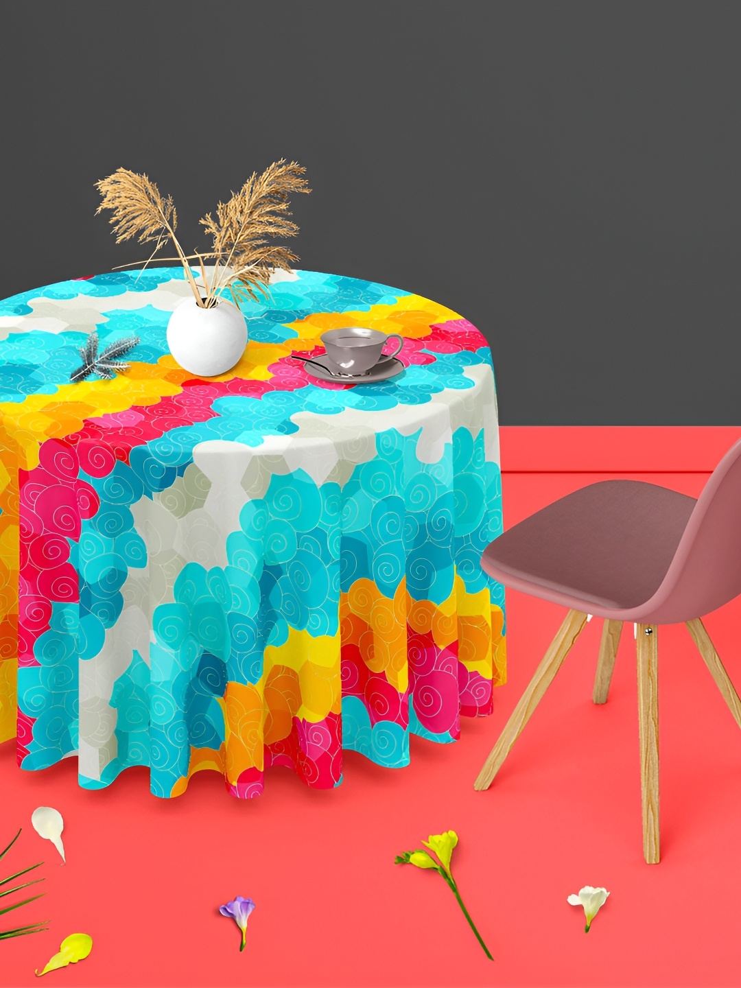 

ArtzFolio Multicoloured Anti-Slip Round 6-Seater Table Cover, Multi