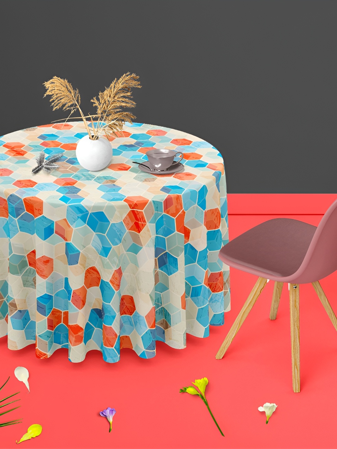 

ArtzFolio Multicoloured Anti-Slip Round 8-Seater Table Cover, Multi