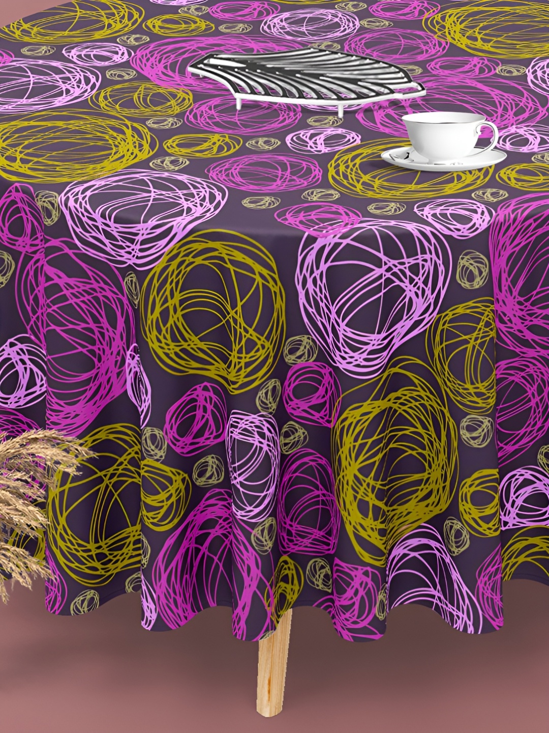 

ArtzFolio Multicoloured Anti-Slip Round 6-Seater Table Cover, Multi