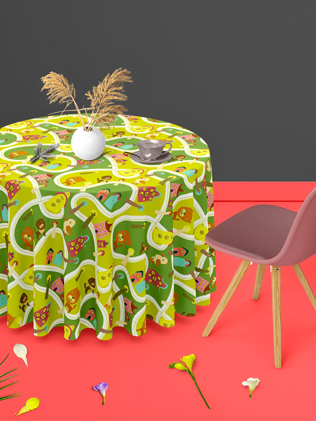 

ArtzFolio Multicoloured Anti-Slip Round 4-Seater Table Cover, Multi