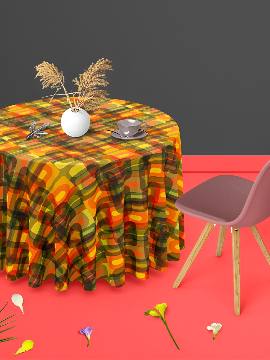 

ArtzFolio Multicoloured Anti-Slip Round 4-Seater Table Cover, Multi
