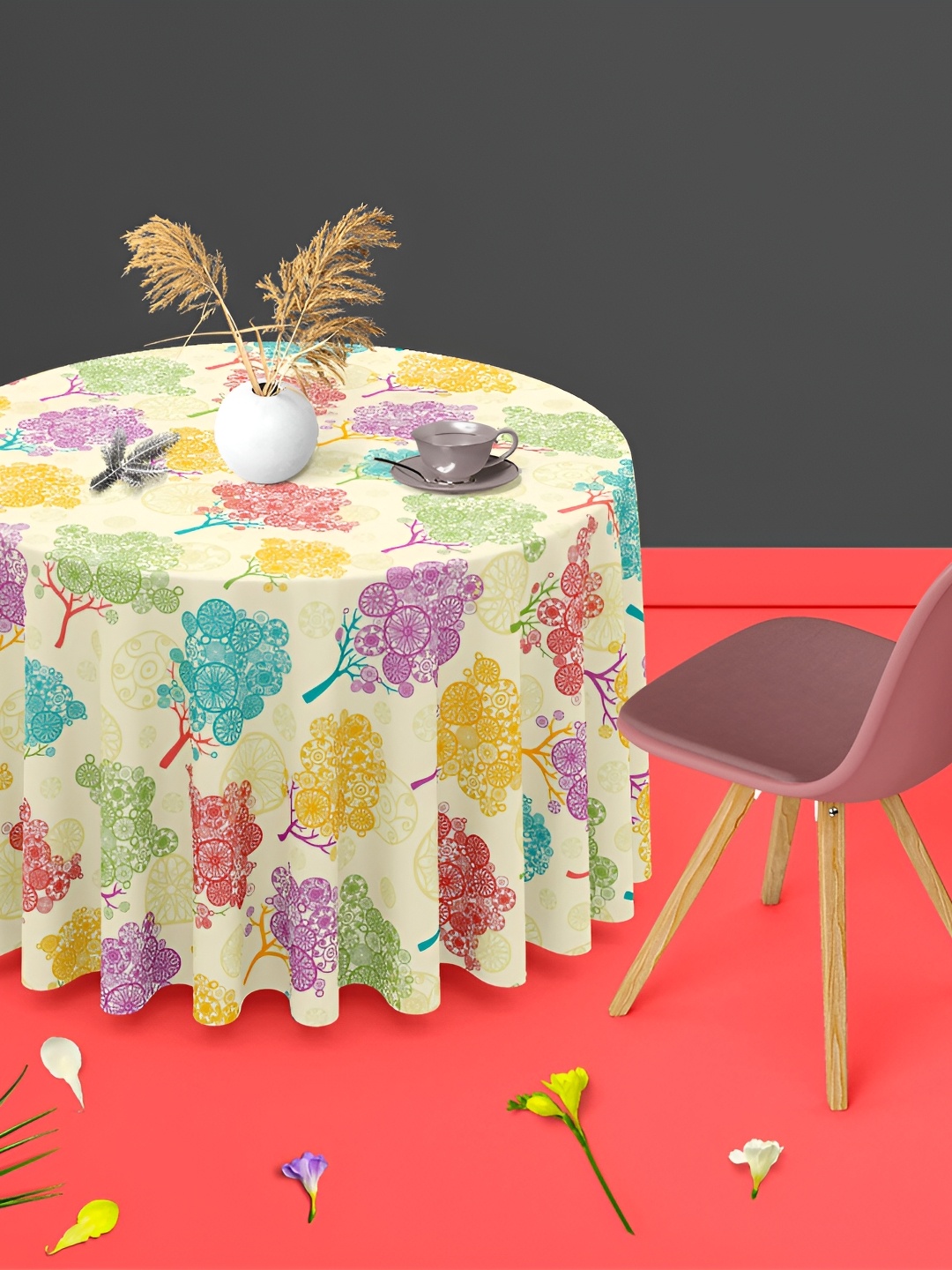 

ArtzFolio Multicoloured Anti-Slip Round 4-Seater Table Cover, Multi