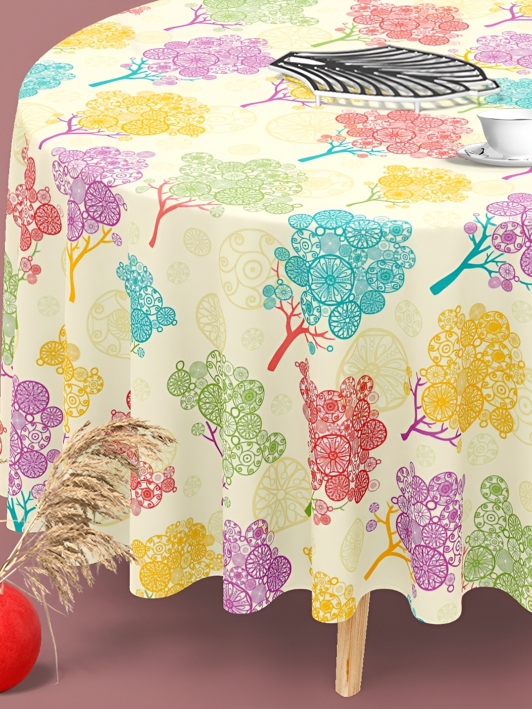 

ArtzFolio Multicoloured Anti-Slip Round 4-Seater Table Cover, Multi