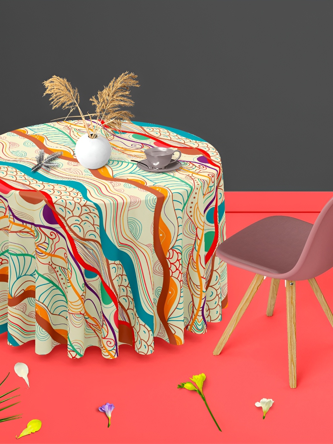 

ArtzFolio Multicoloured Anti-Slip Round 6-Seater Table Cover, Multi