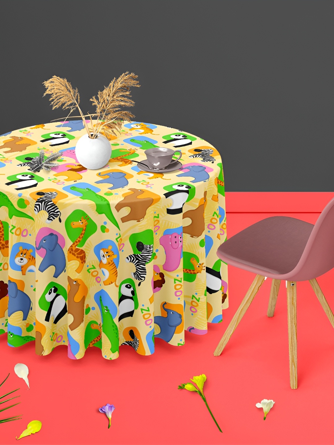 

ArtzFolio Multicoloured Anti-Slip Round 4-Seater Table Cover, Multi