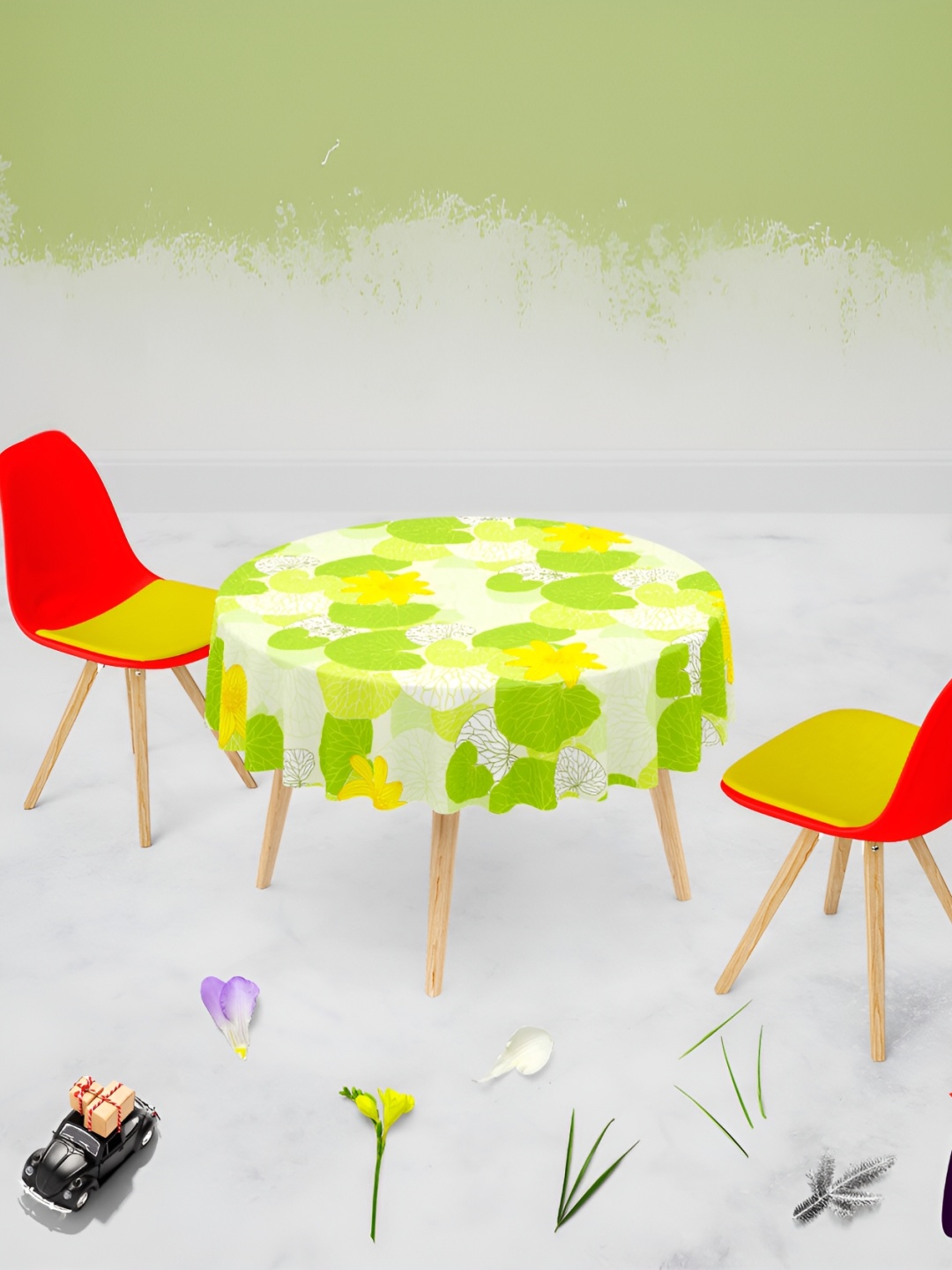 

ArtzFolio White & Green Floral Print Anti-Slip Round 6 Seater Canvas Table Cover