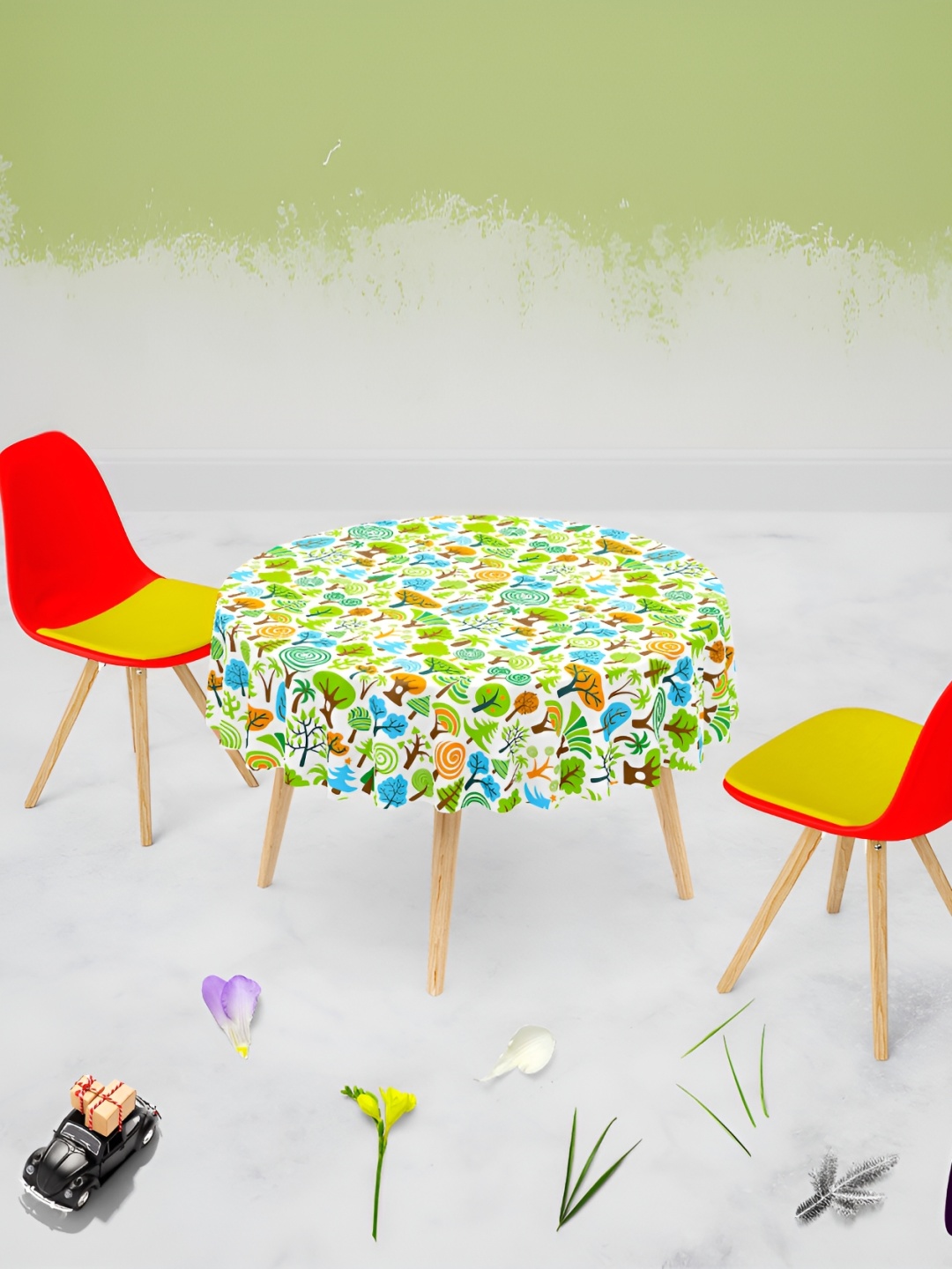 

ArtzFolio Green & Blue Printed Anti-Slip Velvet Round 6-Seater Table Cover