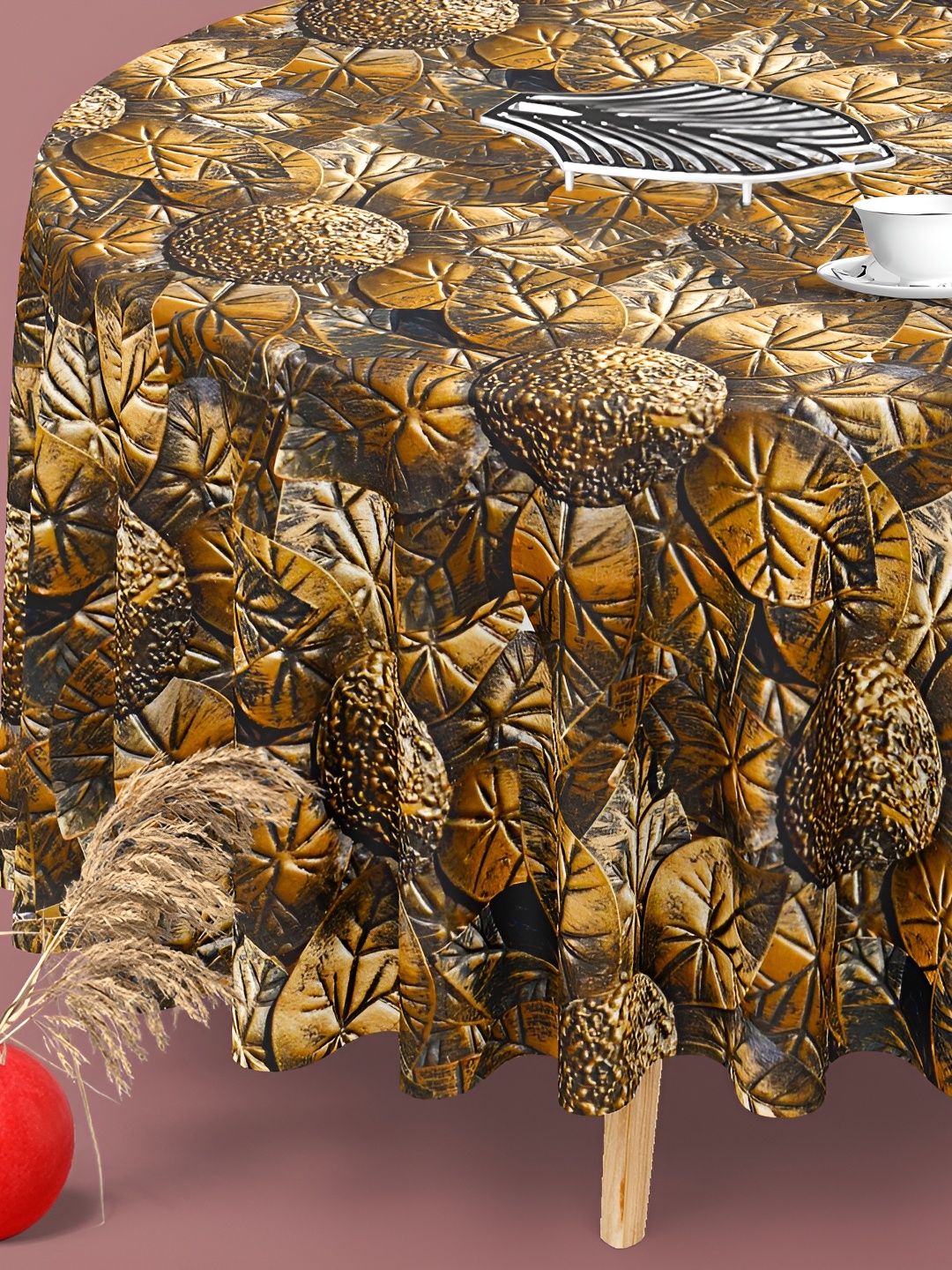 

ArtzFolio Brown & Black Printed Velvet Anti-Slip Round Table Cover