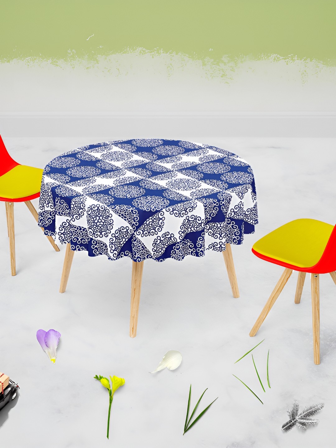 

ArtzFolio Blue Printed Anti-Slip Velvet Round 8-Seater Table Cover
