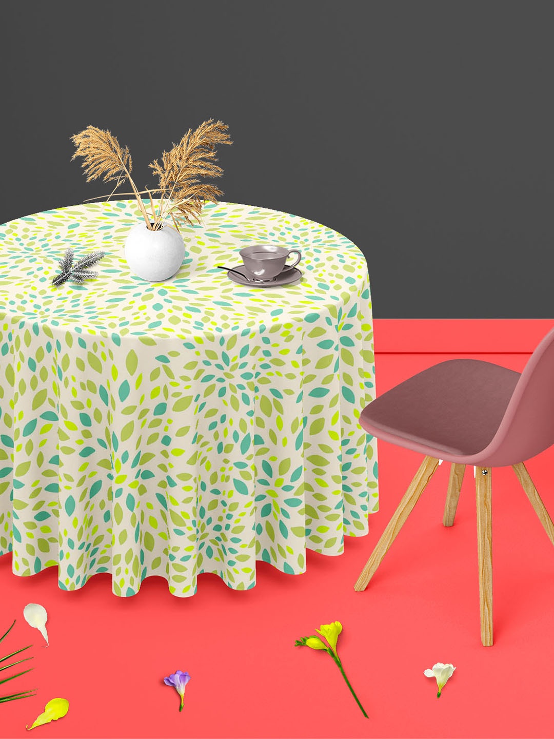 

ArtzFolio Green Leaves Print Anti-Slip Round 4-Seater Table Cover