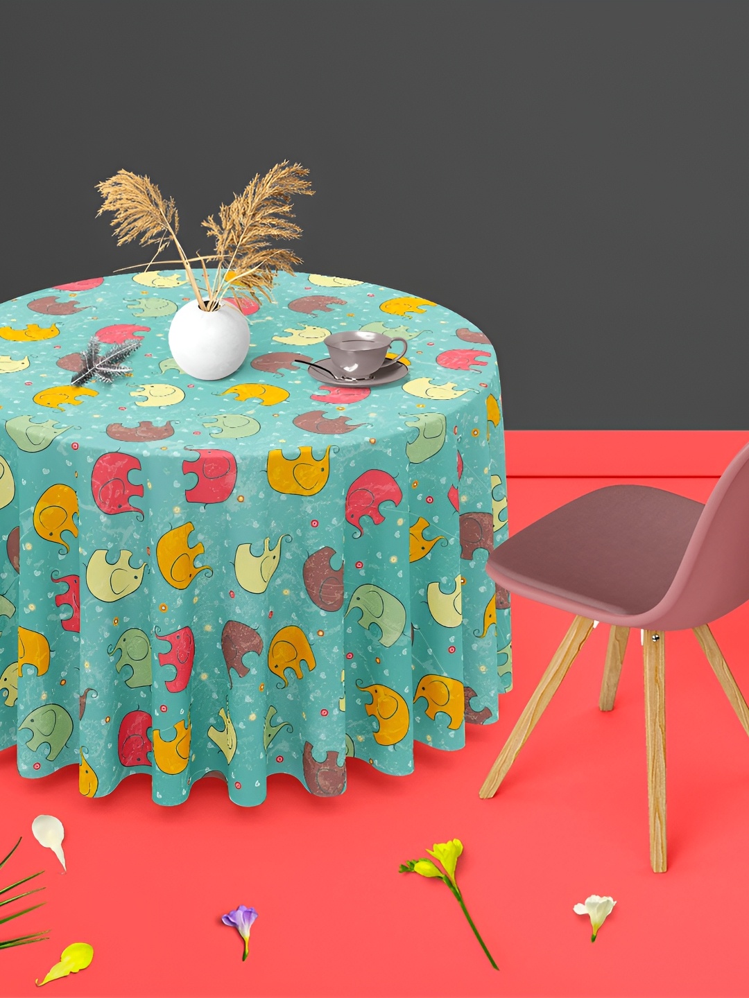 

ArtzFolio Green & Orange Anti-Slip Round 4-Seater Table Cover