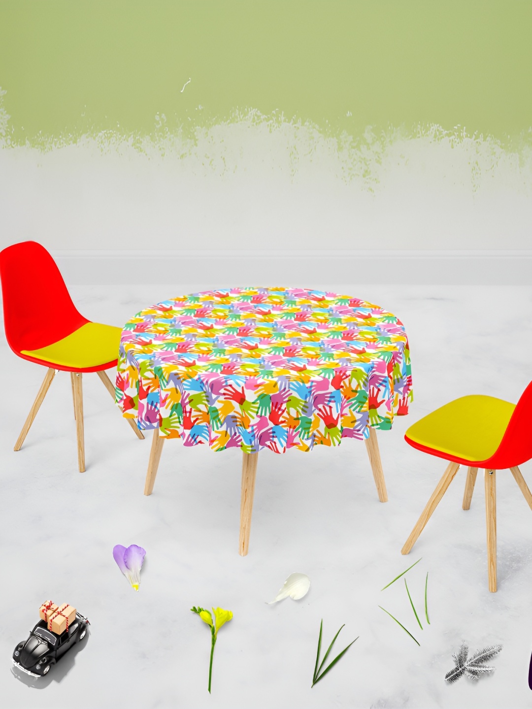 

ArtzFolio White Hands Print Velvet Anti-Slip Round 6-Seater Table Cover