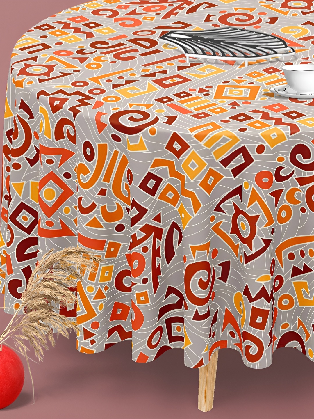 

ArtzFolio Grey & Brown Printed Velvet Anti-Slip Round Table Cover