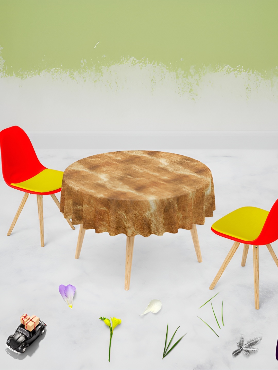 

ArtzFolio Brown Abstract Printed Anti-Slip Canvas Round 4-Seater Table Cover