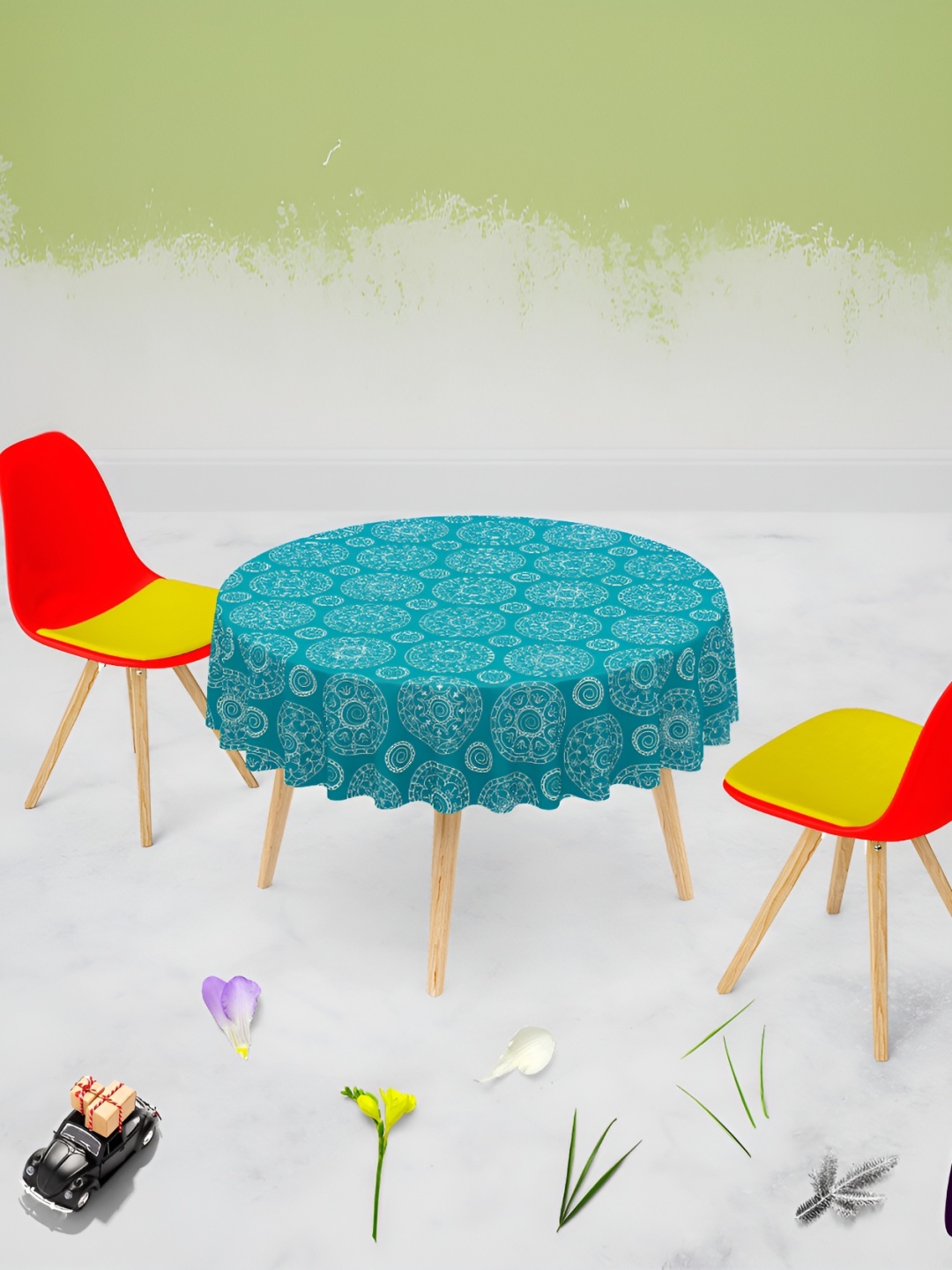 

ArtzFolio Teal Blue Ethnic Motifs Print Canvas Anti-Slip Round 6-Seater Table Cover