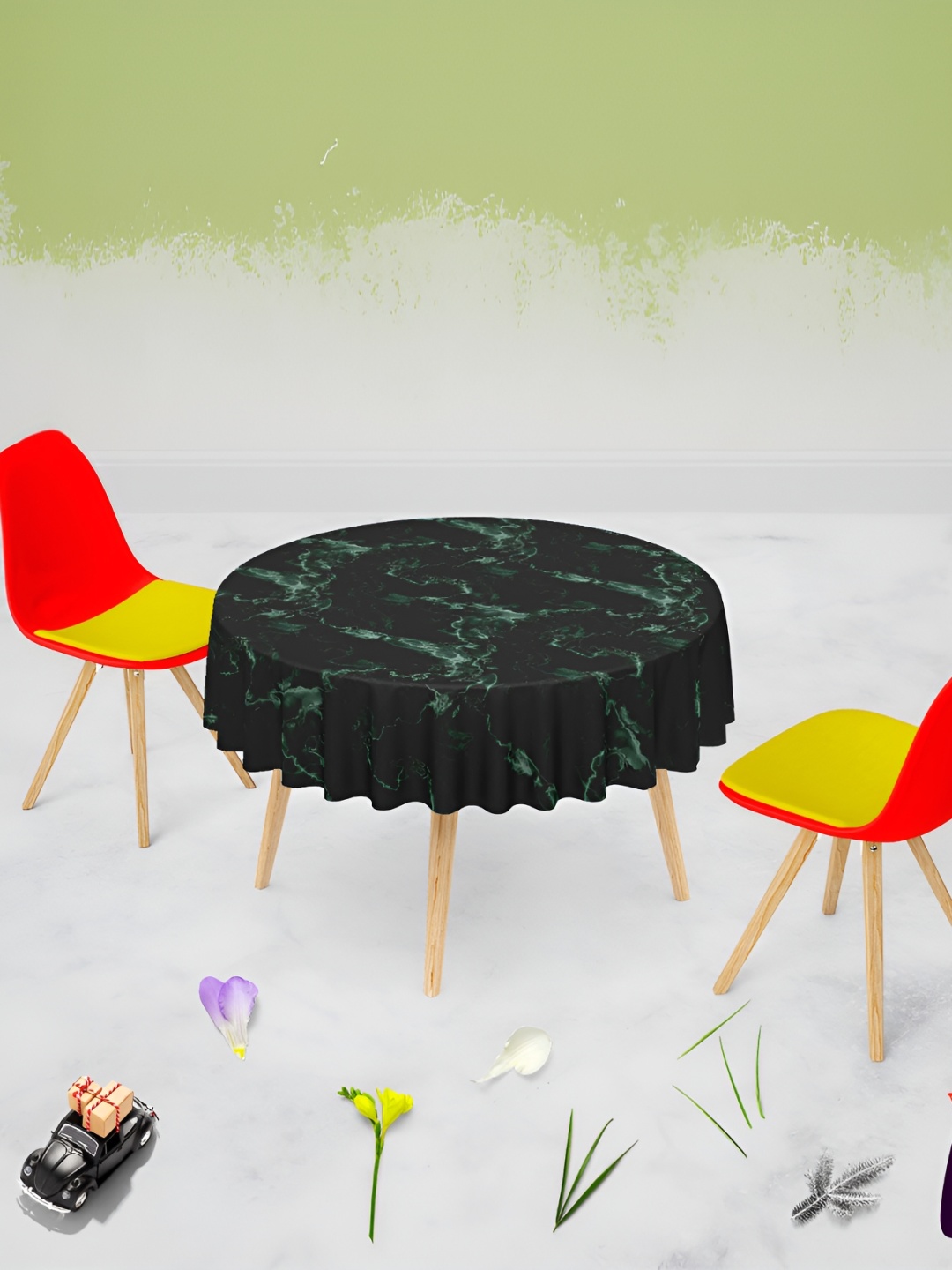 

ArtzFolio Green Abstract Printed Velvet Anti-Slip Round 6-Seater Table Cover