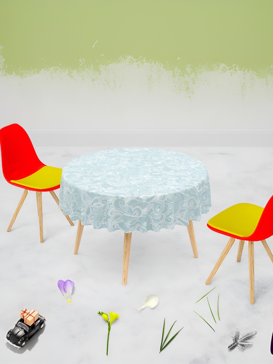 

ArtzFolio Blue & White Printed Velvet Anti-Slip Round Table Cover