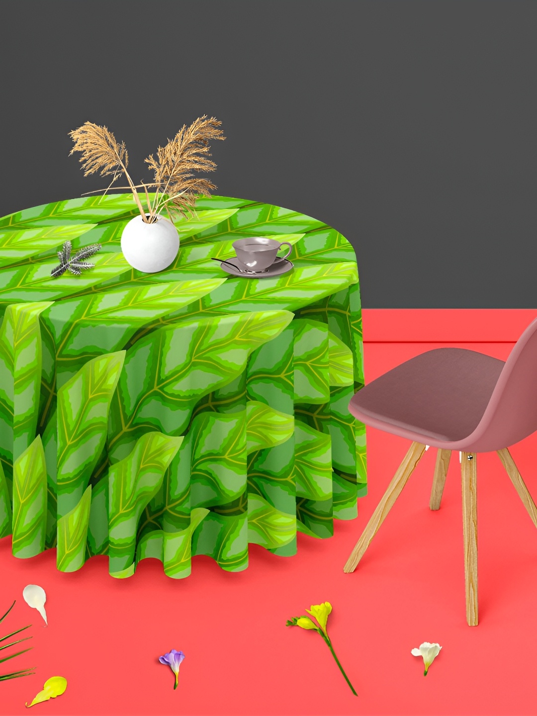 

ArtzFolio Green Printed Anti-Slip Round 6-Seater Table Cover