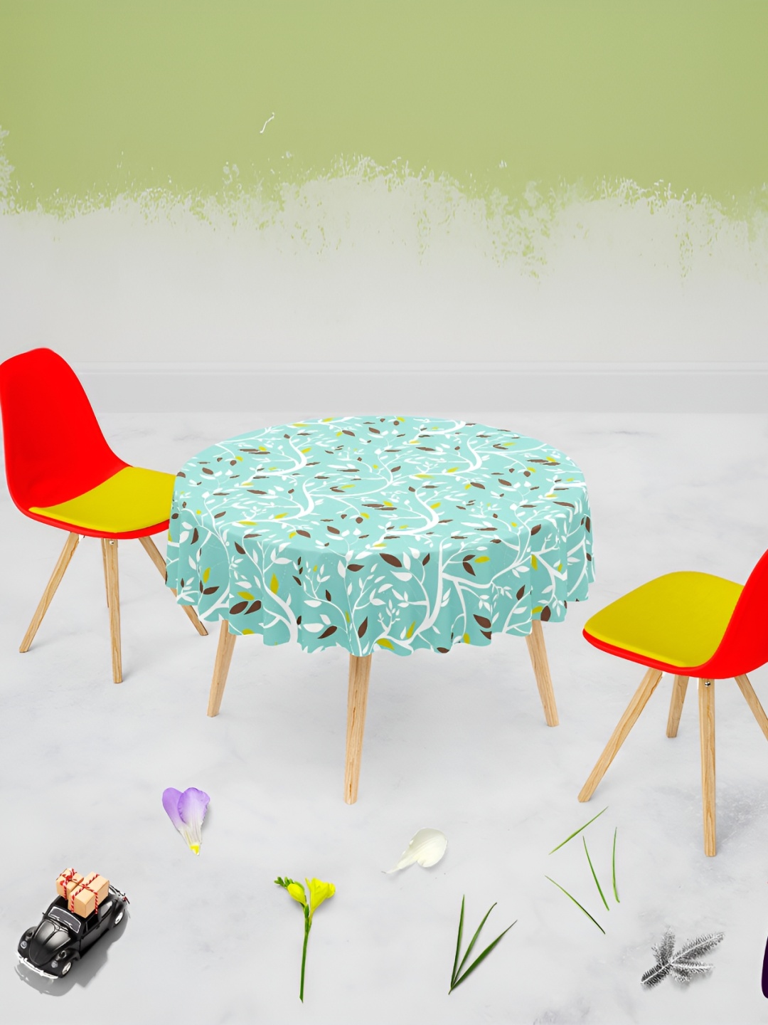 

ArtzFolio Blue Printed Anti-Slip Velvet Round 4-Seater Table Cover