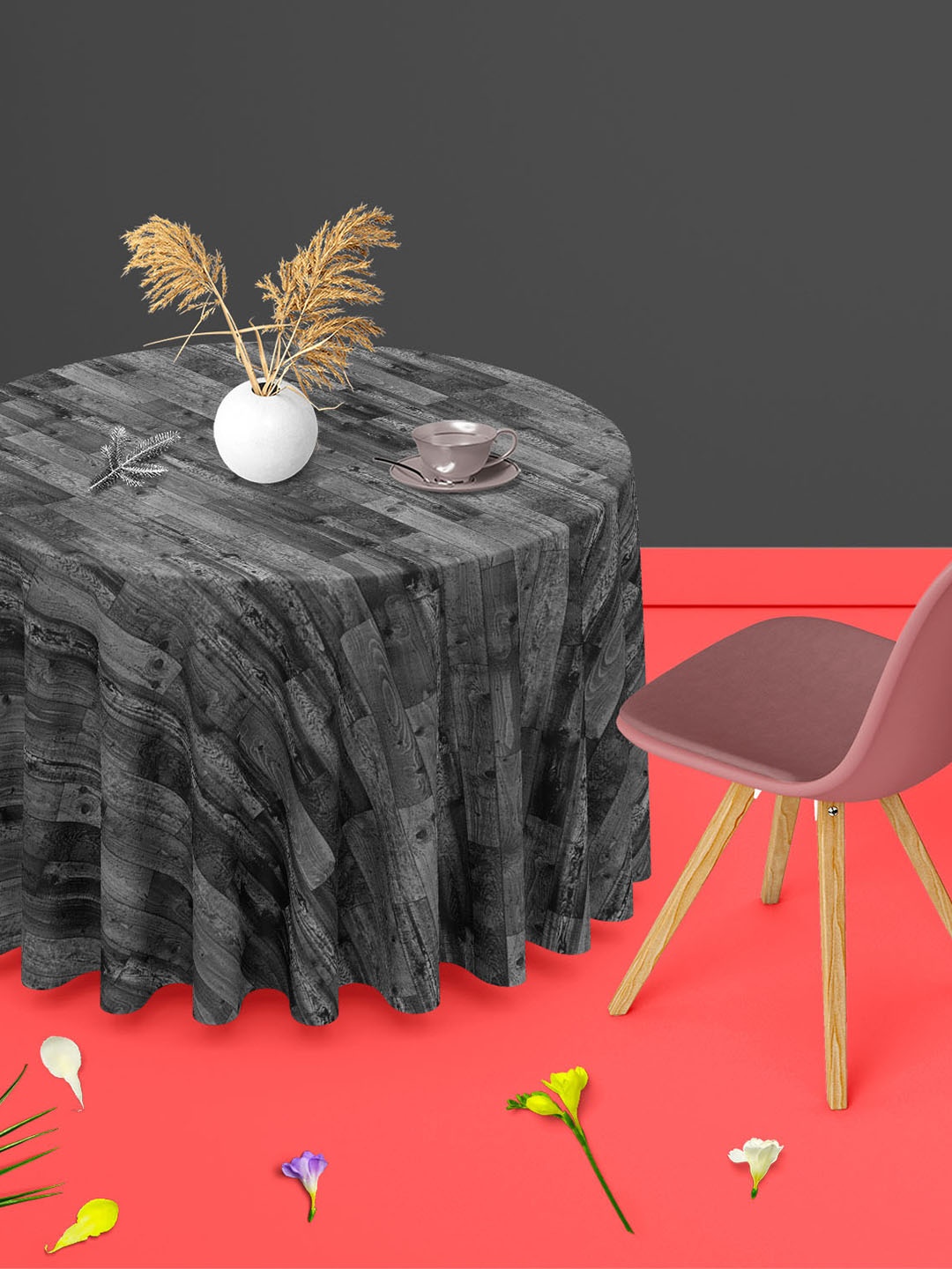 

ArtzFolio Black Geometric Print Anti-Slip Round 8-Seater Table Cover