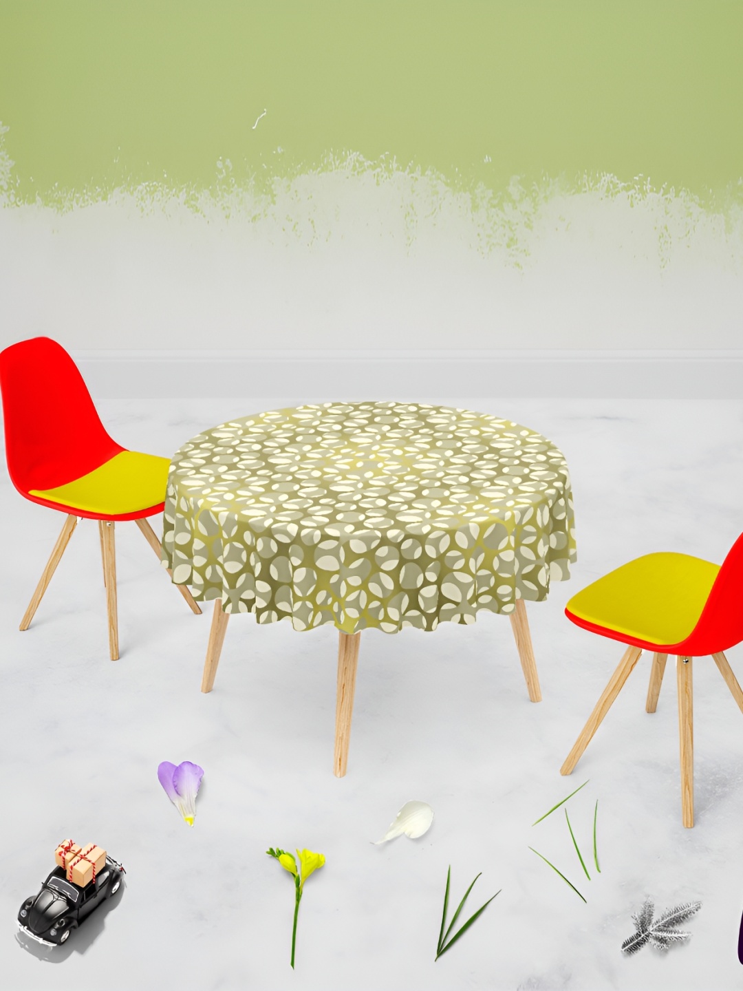 

ArtzFolio Olive Geometric Print Velvet Anti-Slip Round 6-Seater Table Cover