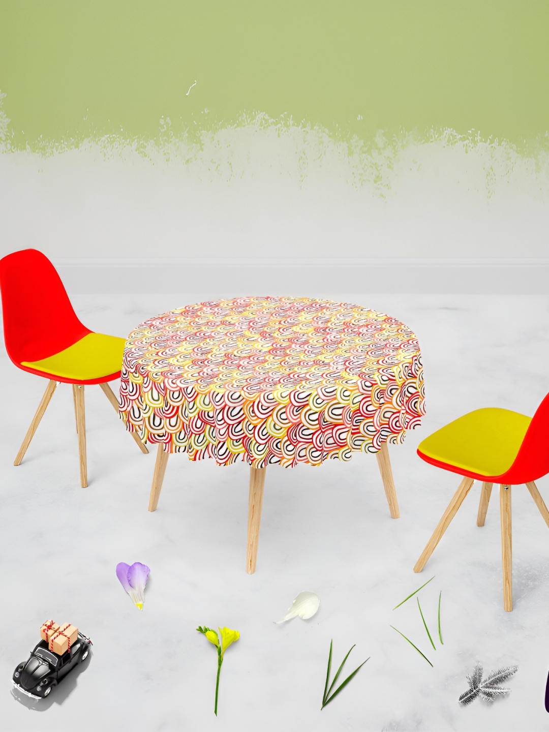 

ArtzFolio White Abstract Printed Velvet Anti-Slip Round 4-Seater Table Cover