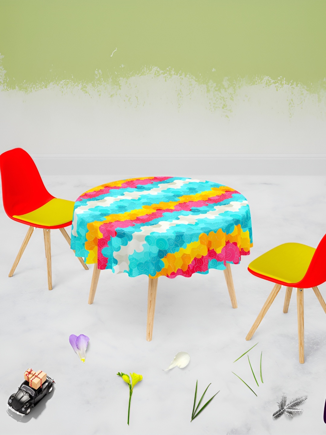 

ArtzFolio Blue & Yellow Printed Anti-Slip Velvet Round 8-Seater Table Cover