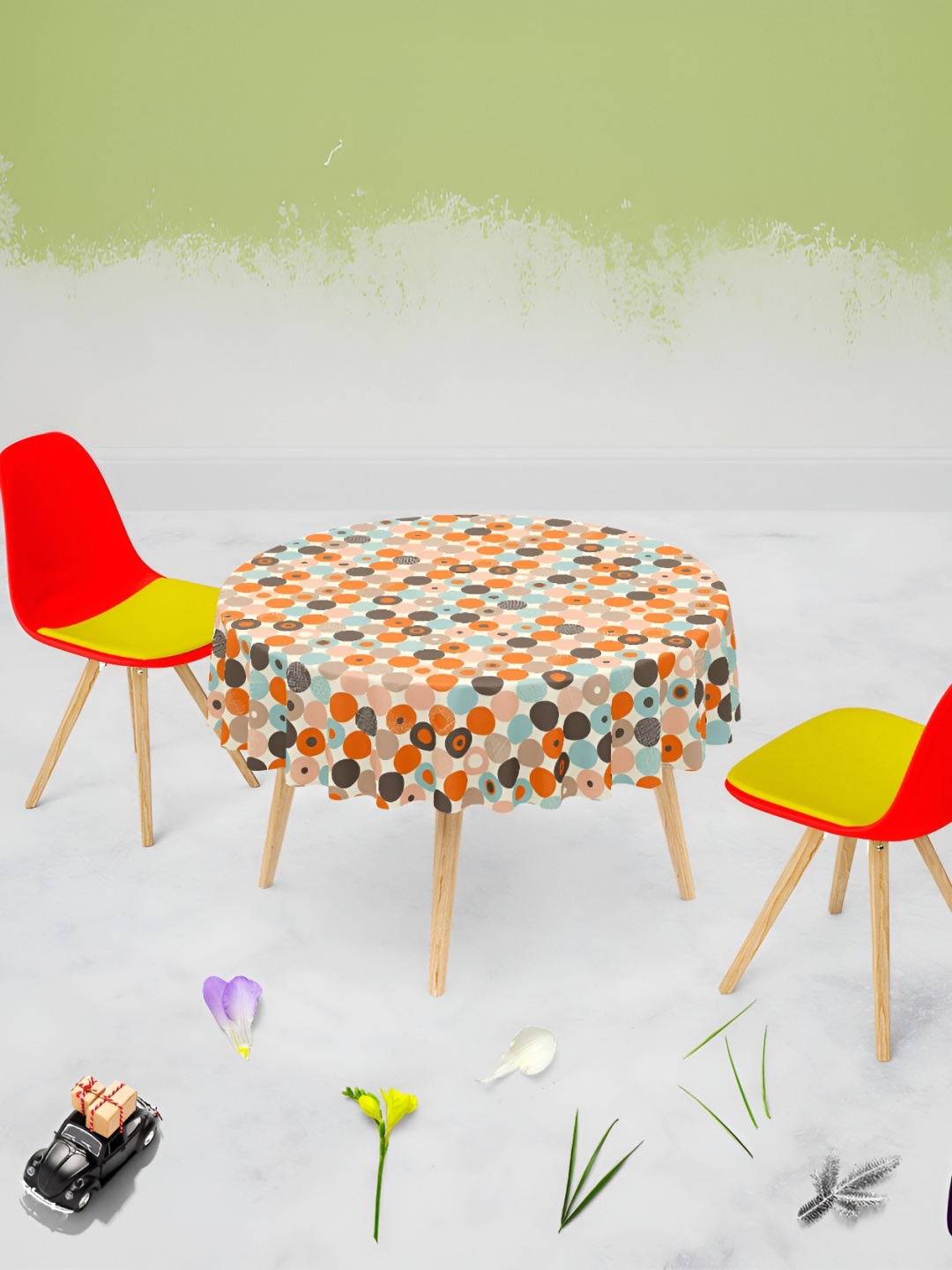 

ArtzFolio Orange & Brown Printed Velvet Anti-Slip Round Table Cover