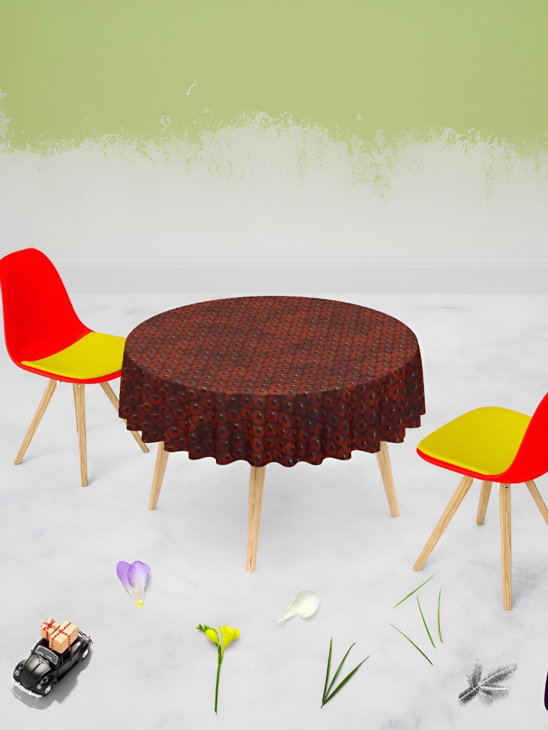 

ArtzFolio Maroon Geometric Printed Canvas Anti-Slip Round 8-Seater Table Cover