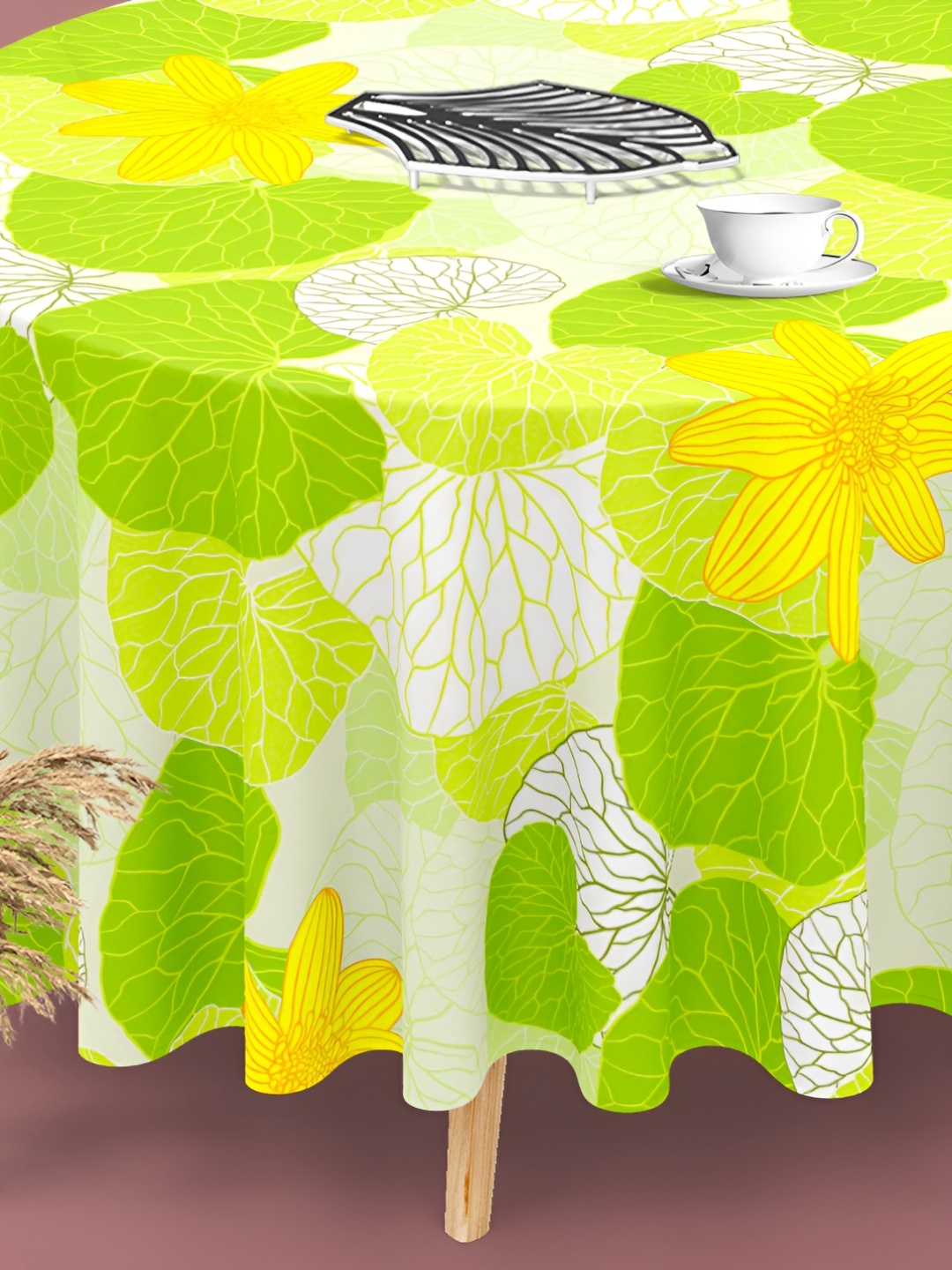 

ArtzFolio Green & Yellow Printed Anti Slip Round Table Cover
